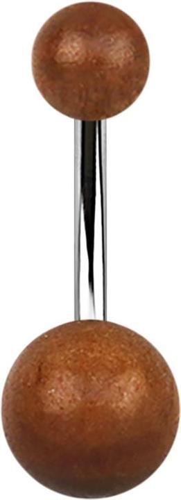 Star Piercing Banane silber mit zwei Kugeln aus Sawo Holz (Organisch, ohne Messing, Chirurgenstahl 316L)