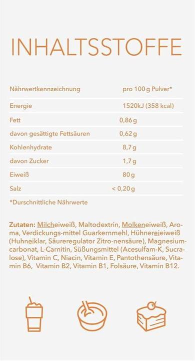 Nährwerte und Zutaten My Line Eiweiss mit L-Carnitin Pulver Vanille ohne Aspartam (1 Stück, Pulver, 400 g)