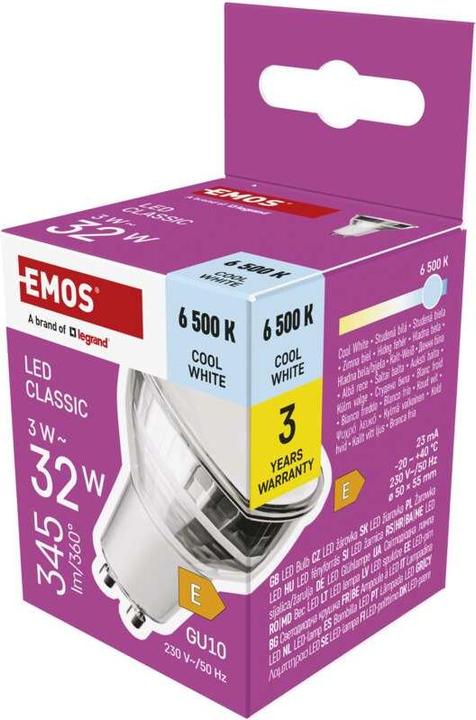 Produktbild Emos LED Lampe Classic MR16 Silber/ GU10 / 3 W (32 W) / 345 lm / Kalt-Weiss (GU10, 3 W, 345 lm, 1 x, E)