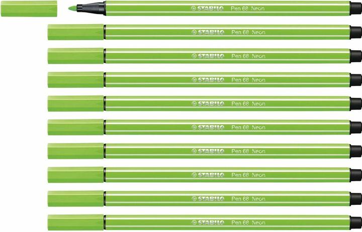Image du produit STABILO Stylo feutre Premium - Pen 68 - Pack de 10 - vert fluo (Vert néon, 10 x)