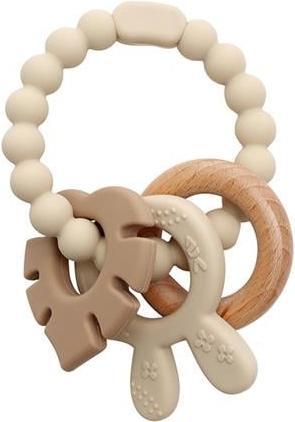 Imagetoys Magni - Teether bracelet, silicone with wooden ring leaves and bunny-ears appendix - Beige (5577) (Silikon)