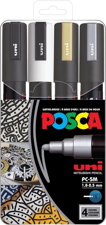 Produktbild Posca Marker PC-5M Rundspitze (Silber, Weiss, Schwarz, Gold, 2.50 mm, 4 x)