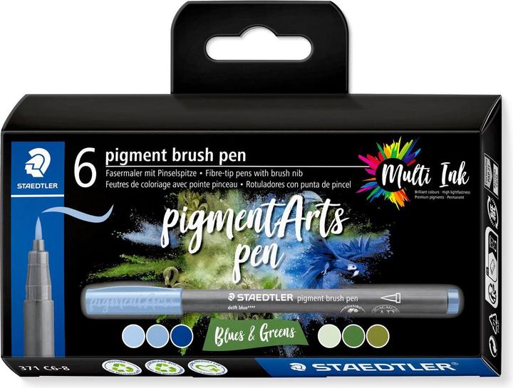 Image du produit Staedtler Feutres de coloriage Pigment Arts Brush Pen Blues & Greens (Bleu, Vert, 6 x)