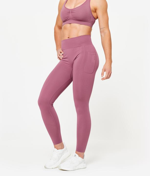 Domyos Sportleggings Damen hoher Taillenbund Push-up - lila (L)