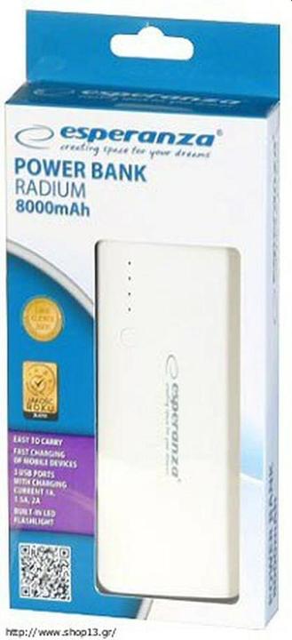 Actual product image Esperanza EMP106WE Radium - Gray - White - Universal - Rectangle - 8000 mAh - USB - 5 V (8000 mAh, 29.60 Wh)
