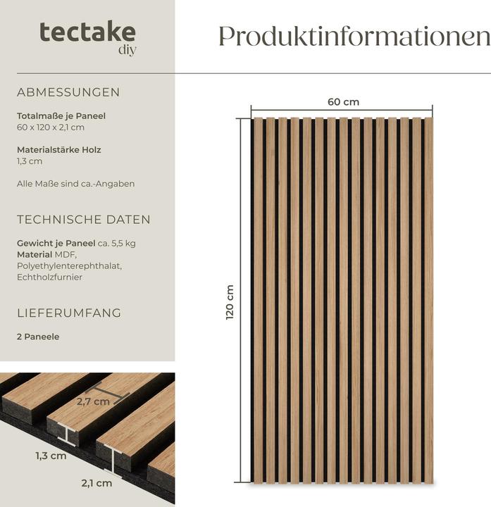 Produktbild tectake 2er Set Akustikpaneele Sonic Wall Holzoptik (2 Stk.)