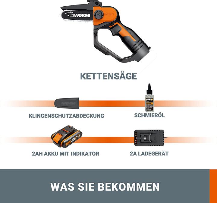 Productafbeelding Worx Accu snoeizaag voor één hand 20V (Accu kettingzaag)