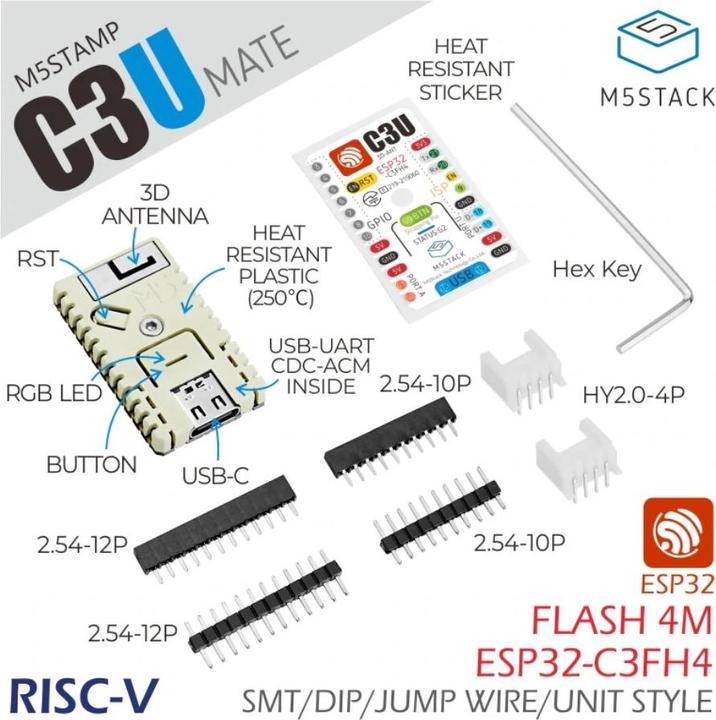 Image du produit M5Stack Carte de développement M5stamp C3U Mate avec Pin Headers