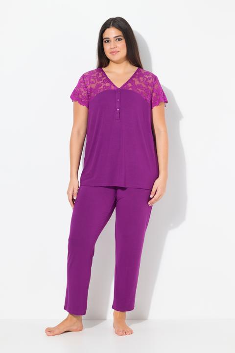 Produktbild Ulla Popken Pyjama, Spitze, V-Ausschnitt, Spitzen-Halbarm (62)