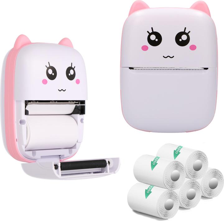 Extralink Extralink-Kit | Thermodrucker EPP-001 Pink + Selbstklebendes Thermopapier 5 Rollen |