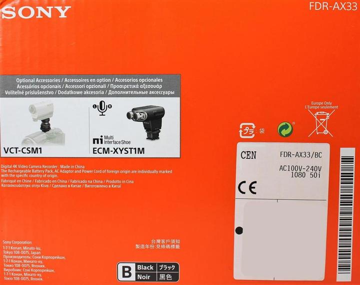 Immagine prodotto Sony Fdr Ax33 (8.29 Mpx, 25p, 10 x)