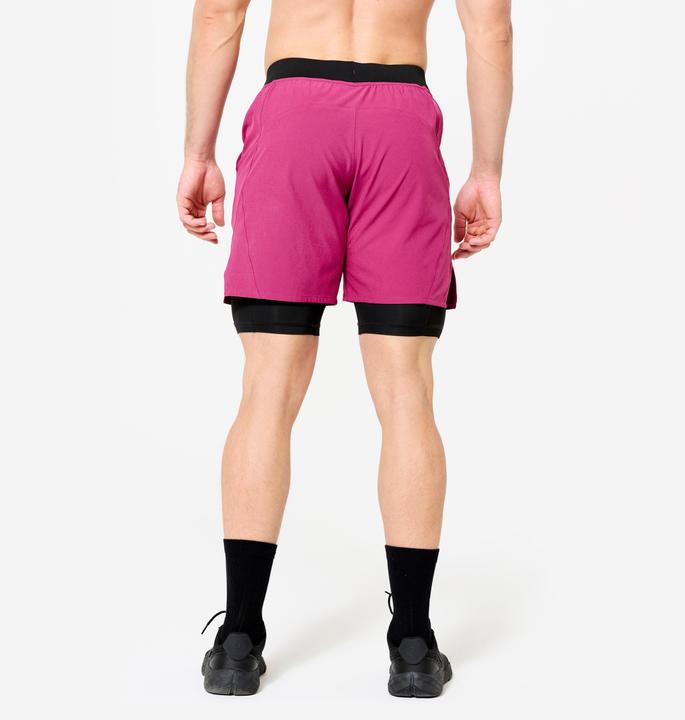Actual product image Domyos Men's 2-in-1 Breathable Zipped Pocket Fitness Shorts - Purple (M)