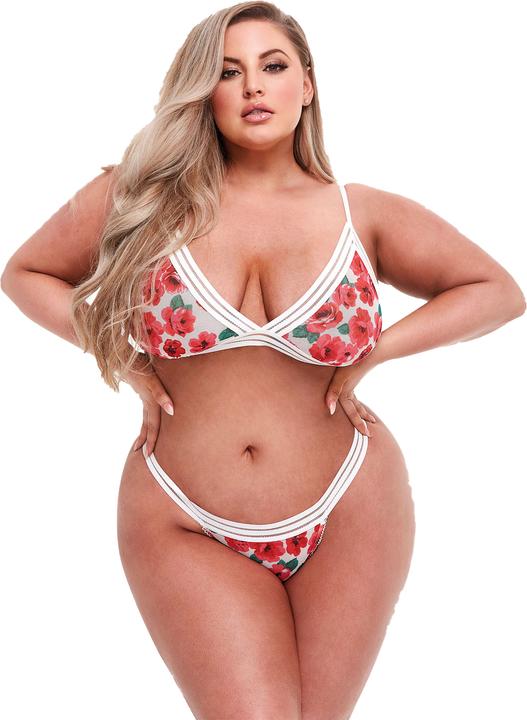 Actual product image Baci White Floral & Lace Bra Set with Open Back Panty Q (46, 52)