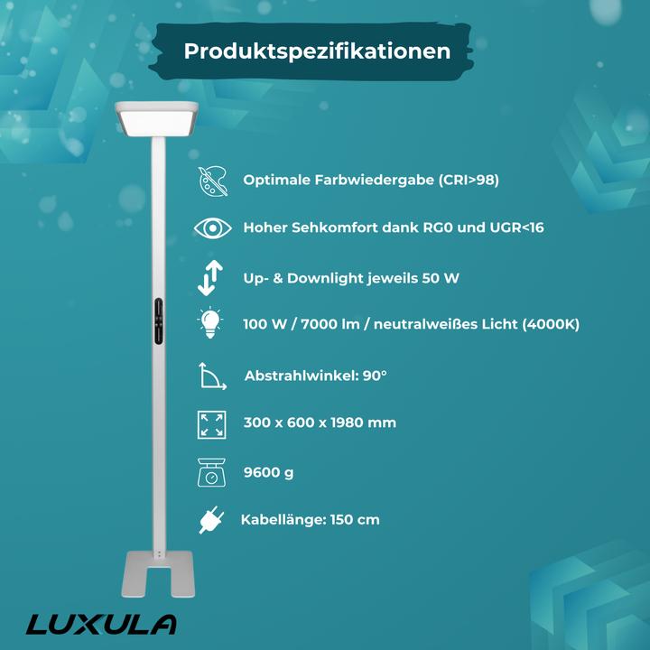 Image du produit Luxula Lampadaire de bureau à LED, haut/bas, blanc (7000 lm)