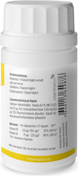 Nutritional values and ingredients Vitaminplus D3+K2 (120 Piece, Capsules)