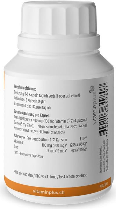 Nutritional values and ingredients Vitaminplus Vitamin C & Zink (120 Piece, Capsules)