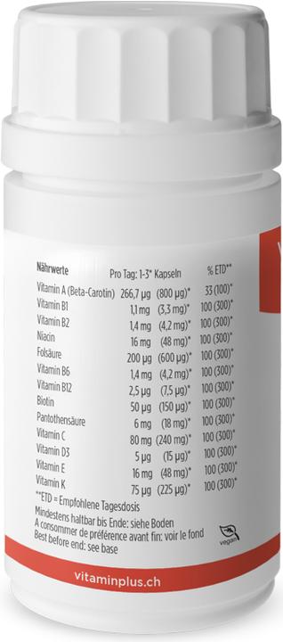 Nutritional values and ingredients Vitaminplus Multivitamin Caps (60 Piece, Capsules)