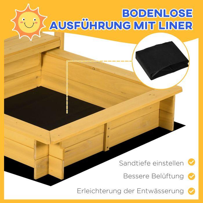 Produktbild Swisshandel24 Sandkasten mit Dach, Sandkiste aus Holz mit Spielhaus, 133 x 129 x 137,5 cm Sandbox mit Rollen für 3