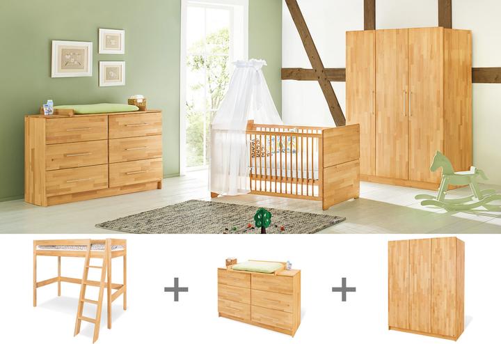Produktbild Pinolino Jugendzimmer „Natura” extrabreit gross mit Hochbett, 3-tlg. (Kinderkleiderschrank, Wickelkommode)