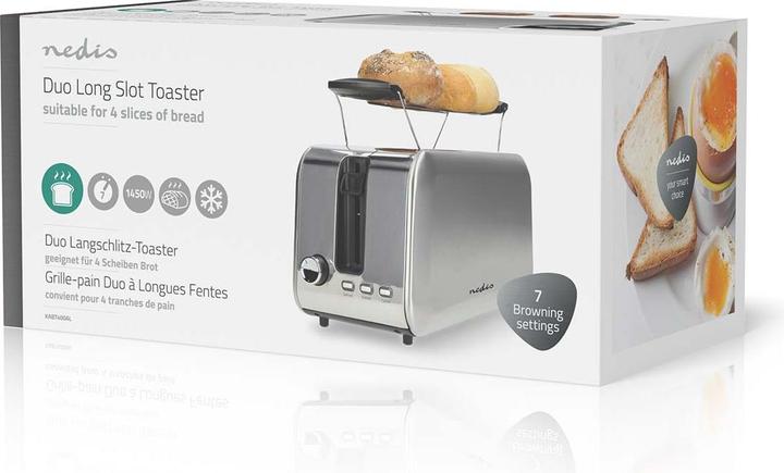 Produktbild Nedis Toaster | 2 Steckplätze | Bräunungsstufen: 7 | Auftaufunktion | Aluminium / Silber (EU-Stecker)