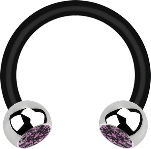 Star Piercing Micro Circular Barbell schwarz mit zwei Kugeln silber Kristall hellviolett (Chirurgenstahl 316L, Bioflex, ohne Messing)
