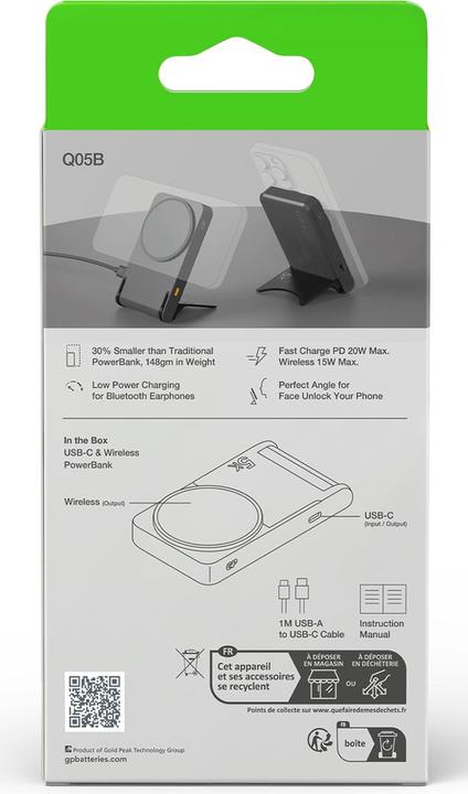 Actual product image GP Batteries GP Magnetic Safe 2-in-1 Wireless Powerbank & Charger 5000mAh (5000 mAh, 20 W, 18.50 Wh)