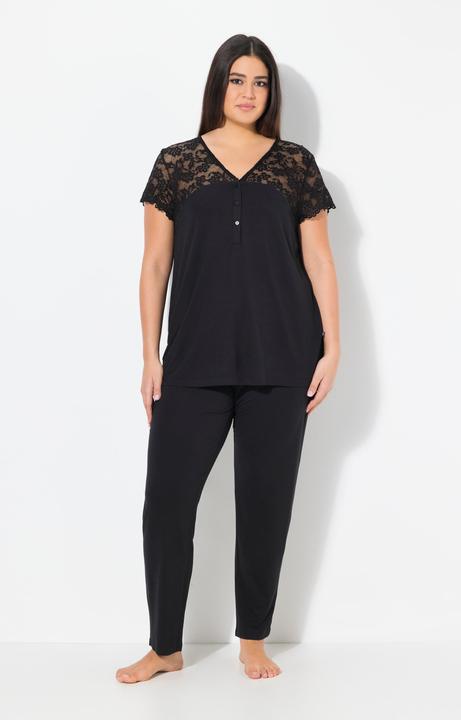 Produktbild Ulla Popken Pyjama, Spitze, V-Ausschnitt, Spitzen-Halbarm (62)
