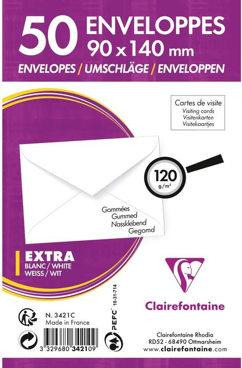 Actual product image Clairefontaine Business card envelopes, 90 x 140 mm, white (90 x 140 mm)