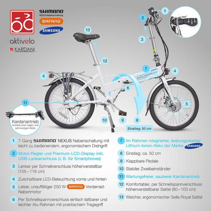 Actual product image Aktivelo 20 inch electric bike e-bike e-folding bike, foldable e-city bike with 36V/8.7Ah removable battery (20 cm)