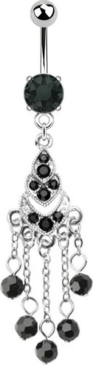 Star Piercing Banane silber mit Anhänger Kronleuchter und Kugeln schwarz (Chirurgenstahl 316L, ohne Messing)