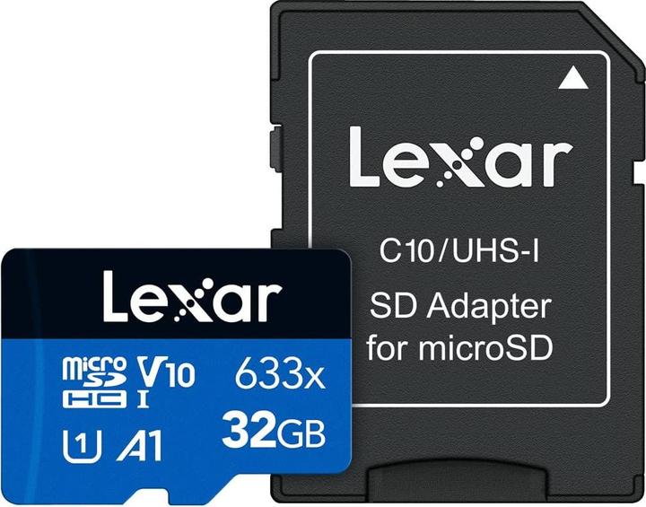 Produktbild Lexar 32GB High-Performance 633x microSDHC UHS-I, up to 100MB/s read 20MB/s write (32 GB, microSDHC, U3, UHS-I)