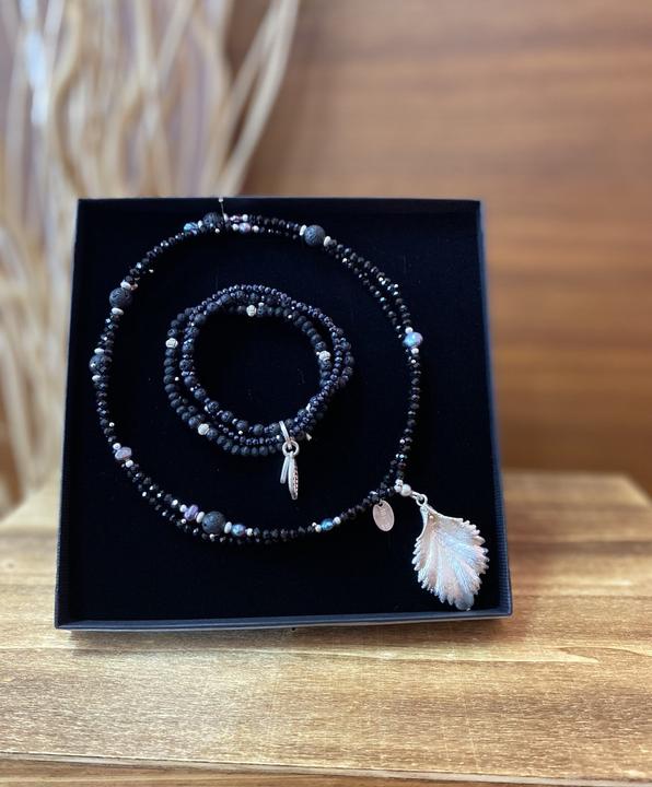 Immagine prodotto Andreani Set regalo "Leaf" con perle d'acqua dolce e pietre laviche (Argento)