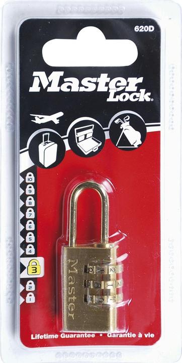 Actual product image Master Lock 20mm wide aluminium body with brass finish set-your-own combination padlock