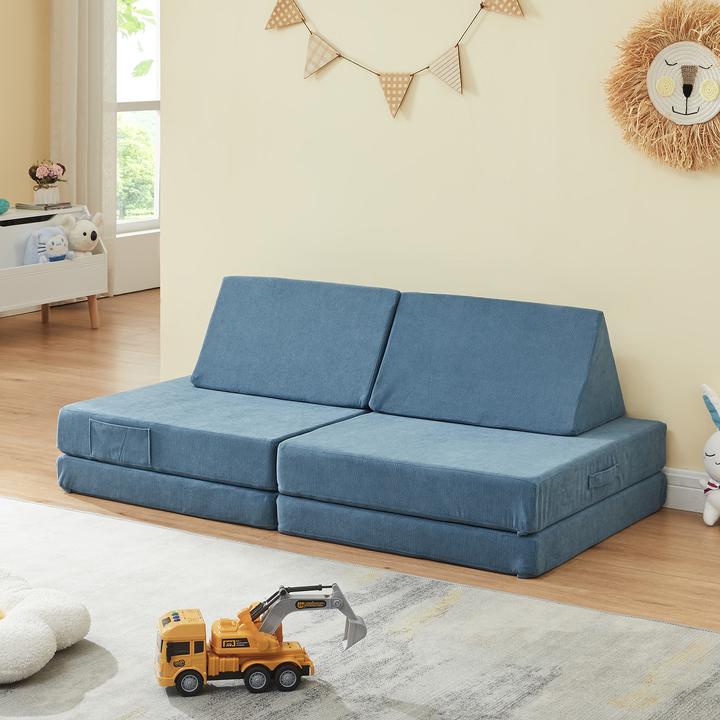 Produktbild En.Casa Spielsofa Norhulta 5-tlg. 120x66x46 cm Cord Blau (Kindersofa)