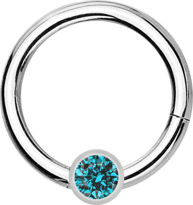Immagine prodotto Star Piercing Anello a micro segmenti con cerniera in argento e cristallo a sfera color acqua (senza ottone, Acciaio chirurgico 316L)