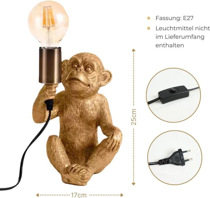 Actual product image Hermex Affenlampe Nachttischlampe Tiermotiv-Beleuchtung Affen-Dekoleuchte (E27)