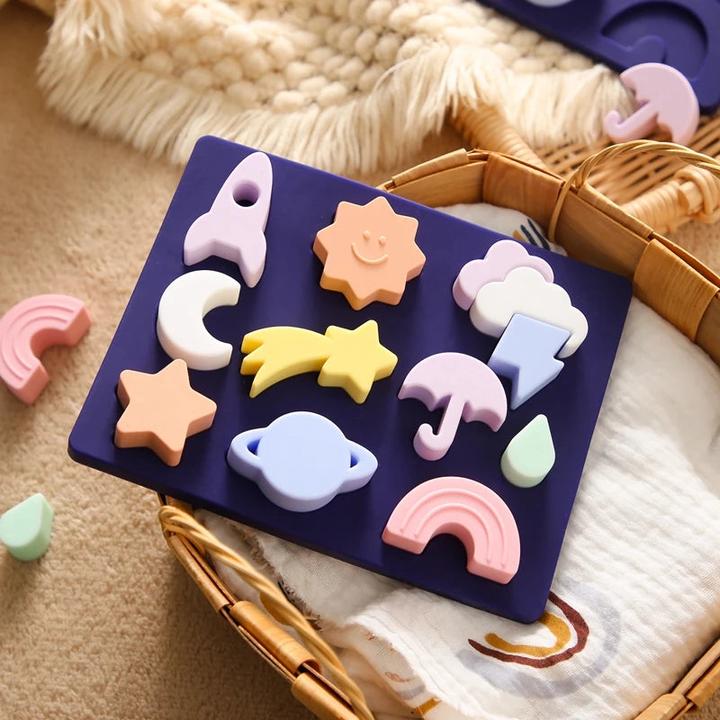 Produktbild Activity Board Kinderspielzeug BPA frei Silikon Beissring Puzzle Wetter Form Matching 3D Puzzle Board Game Baby