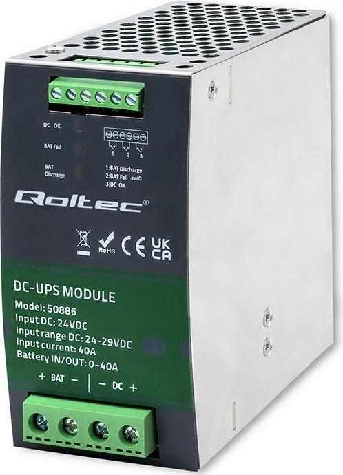 Produktbild Qoltec MODUŁ UPS DC NA SZYNĘ DIN | 40A | 24V (Standby USV)
