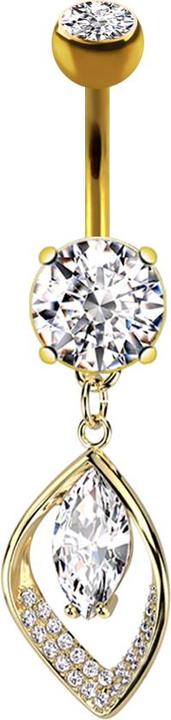 Star Piercing Banane vergoldet mit zwei Kugeln Kristall silber Anhänger Blatt Ovaler Kristall (Chirurgenstahl 316L, Messing)