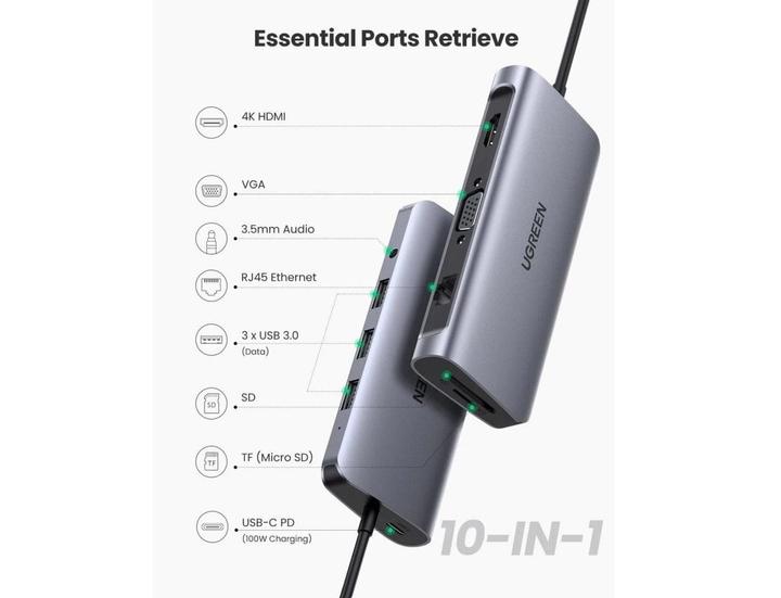 Produktbild Ugreen 10 in 1 -C Hub (USB-C, 10 Ports)