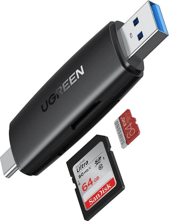 Immagine prodotto Ugreen CM304 Adattatore USB + USB-C Lettore di schede SD + microSD (nero) (USB-C)