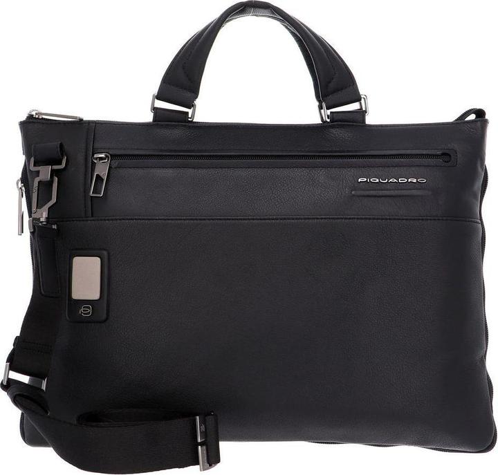 Actual product image Piquadro Akron, Leather Briefcase, Laptop Compartiment, Black, 30 x 42x 3.