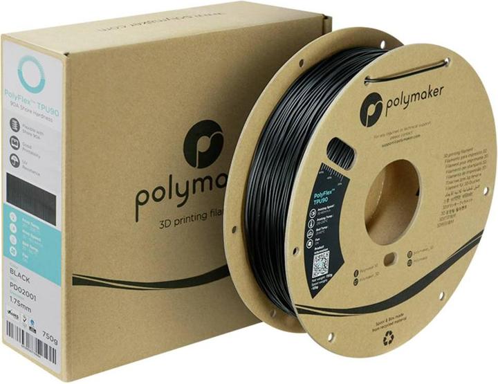 Image du produit Polymaker PolyFlex TPU-90A Noir-1.75mm-750g (TPU, 1.75 mm, 750 g, Noir)
