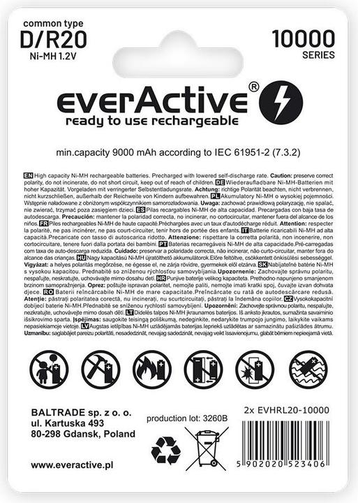 Actual product image Everactive Rechargeable Batteries R20/D Ni-MH 10000 mAh ready to use - Battery - Mono (D) (1 pcs., D, 10000 mAh)