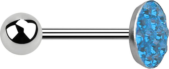Star Piercing Barbell silber mit Kugel und Scheibe Kristall hellblau (ohne Messing, Chirurgenstahl 316L)