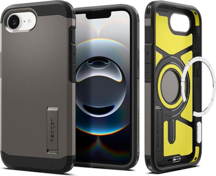 Produktbild Spigen Tough Armor Case with MagSafe for iPhone 16e with Stand - Gray (Apple iPhone 16e)
