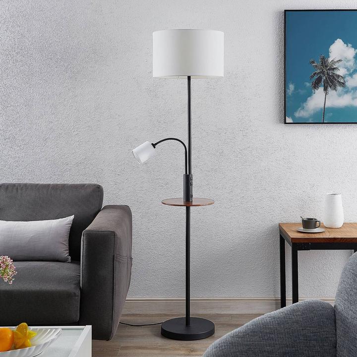 Produktbild Lindby Aovan Stehlampe mit Ablage und USB, schwarz (E14, E27)