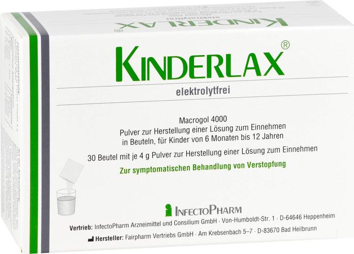 Nutritional values and ingredients Infectopharm Kinderlax electrolyte-free powder for the preparation of an oral solution, 30 pcs. sachets (30 Piece, Powder)