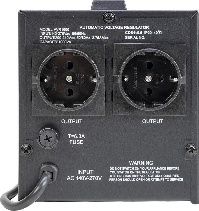 Produktbild PNI Spannungsstabilisator mit Relais AVR M1000VA, 2,7A, 600W, 1000VA (1000 VA, 600 W, Online-Doppelwandler USV)