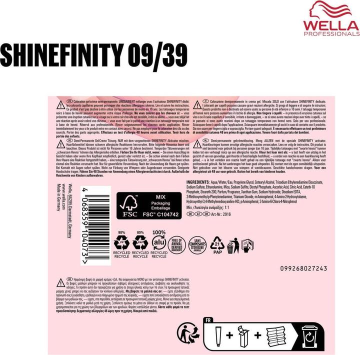 Image du produit Wella Shinefinity 09/39 Iridescent Gold - 60ml (09, 39 Or iridescent)